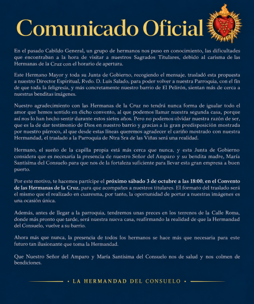 La Hermandad del Consuelo regresa a su barrio